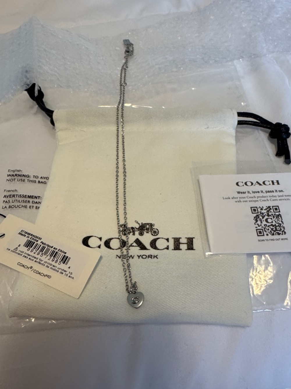 Coach Silver Heart Pendant Necklace with 'C' Initial - Picture 3 of 3